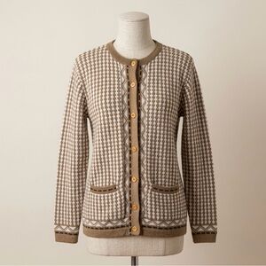 Vintage Alpaca Wool Geometric Cardigan | Grandmacore Neutral Fair Isle Sweater L